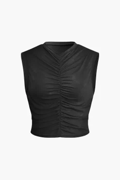 MICAS Short Sets-Ruched Sleeveless Top and Drawstring Shorts Set