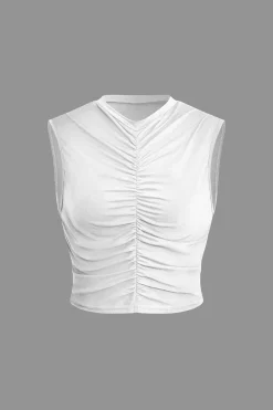 MICAS Short Sets-Ruched Sleeveless Top and Drawstring Shorts Set