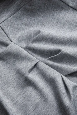 MICAS Long Sleeve Dresses|Midi Dresses-Ruched Slit Round Neck Long Sleeve Midi Dress GRAY