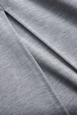 MICAS Long Sleeve Dresses|Midi Dresses-Ruched Slit Round Neck Long Sleeve Midi Dress GRAY