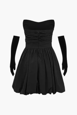 MICAS Mini Dresses-Ruched Strapless Mini Dress With Gloves BLACK
