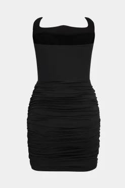 MICAS Mini Dresses-Ruched Strapless Sleeveless Mini Dress BLACK