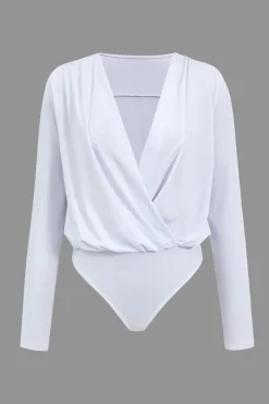 MICAS Bodysuits-Ruched V-Neck Long Sleeve Bodysuit