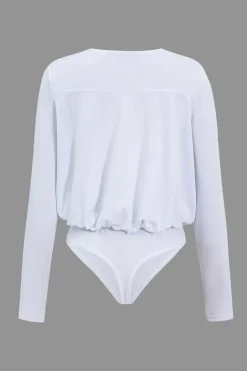 MICAS Bodysuits-Ruched V-Neck Long Sleeve Bodysuit