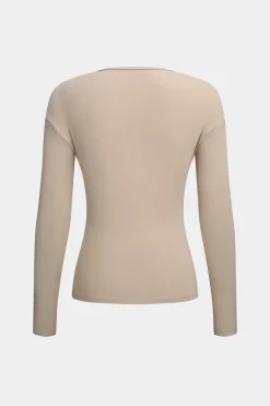 MICAS Long Sleeve Tops|Long Sleeves Tops-Ruched V-Neck Long-Sleeve Top KHAKI