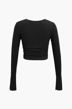 MICAS Long Sleeve Tops|Long Sleeves Tops-Ruched V-neck Slit Sleeve Top