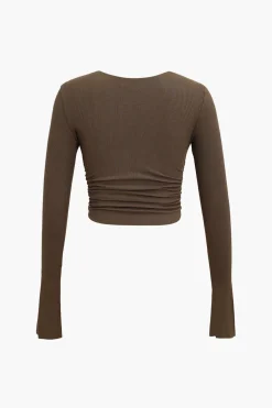MICAS Long Sleeve Tops|Long Sleeves Tops-Ruched V-neck Slit Sleeve Top