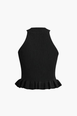 MICAS Knitwear|Knit Tops-Ruffle Hem Knit Tank Top