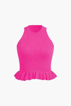 MICAS Knitwear|Knit Tops-Ruffle Hem Knit Tank Top