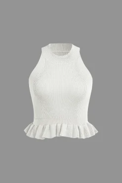 MICAS Knitwear|Knit Tops-Ruffle Hem Knit Tank Top
