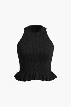 MICAS Knitwear|Knit Tops-Ruffle Hem Knit Tank Top