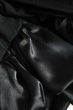 MICAS Long Sleeve Dresses|Mini Dresses-Ruffle Hem Lantern Sleeve Mini Dress BLACK