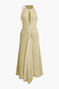 MICAS Maxi Dresses-Ruffle Hem Ruched Sleeveless Maxi Dress IVORY