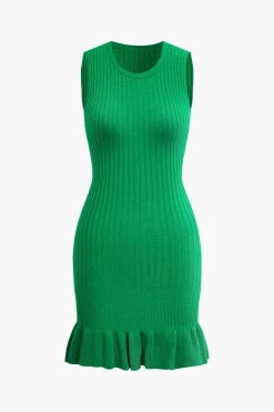 MICAS Knitwear|Knit Dresses-Ruffle Hem Sleeveless Knit Mini Dress