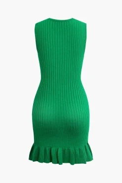MICAS Knitwear|Knit Dresses-Ruffle Hem Sleeveless Knit Mini Dress