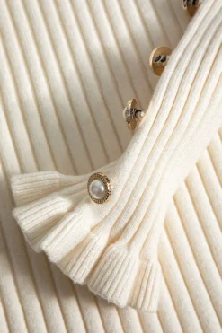 MICAS Long Sleeve Dresses|Knitwear-Ruffle Hem Sweater Midi Dress IVORY