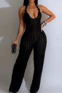 MICAS Jumpsuits & Rompers-Ruffle Knot Halter Backless Jumpsuit