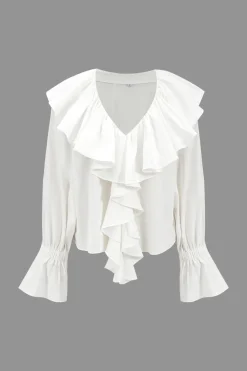 MICAS Long Sleeve Tops|Long Sleeves Tops-Ruffle Long-Sleeve Shirt WHITE