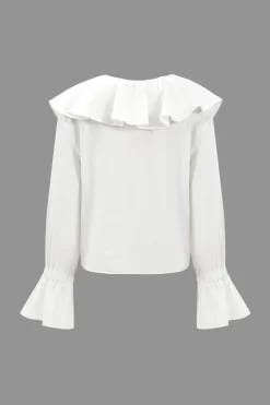 MICAS Long Sleeve Tops|Long Sleeves Tops-Ruffle Long-Sleeve Shirt WHITE