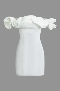 MICAS Mini Dresses-Ruffle Neckline Off The Shoulder Mini Dress IVORY
