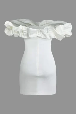 MICAS Mini Dresses-Ruffle Neckline Off The Shoulder Mini Dress IVORY