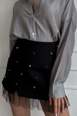 MICAS Skirts-Ruffle Patchwork High Waist Skirt BLACK