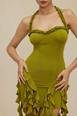 MICAS Mini Dresses-Ruffle Tassel Halter Bustier Mini Dress