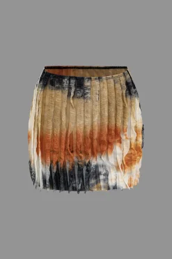 MICAS Vacation Sets|Skirt Sets-Ruffle Tie Halter Backless Cowl Neck Top And Tie Dye Mini Skirt Set WHITE