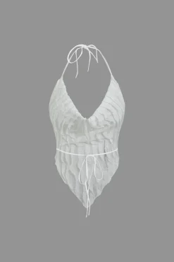 MICAS Vacation Sets|Skirt Sets-Ruffle Tie Halter Backless Cowl Neck Top And Tie Dye Mini Skirt Set WHITE