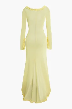 MICAS Long Sleeve Dresses|Maxi Dresses-Ruffle Trim Ruched Cut Out Maxi Dress