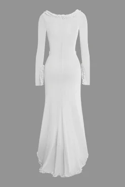 MICAS Long Sleeve Dresses|Maxi Dresses-Ruffle Trim Ruched Cut Out Maxi Dress