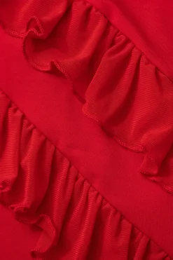 MICAS Maxi Dresses-Ruffle Trim Square Neck Slit Sleeveless Maxi Dress