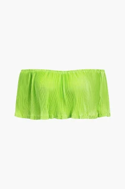 MICAS Skirt Sets-Ruffle Tube Top And Split Maxi Skirt Set LIME