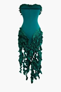 MICAS Midi Dresses-Ruffled Fringe Strapless Midi Dress