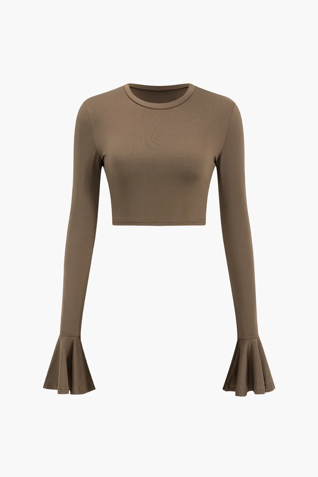 MICAS Pant Sets-Ruffled Long Sleeve Top And Flared Trouser Set BROWN