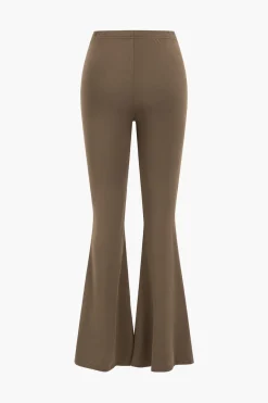 MICAS Pant Sets-Ruffled Long Sleeve Top And Flared Trouser Set BROWN