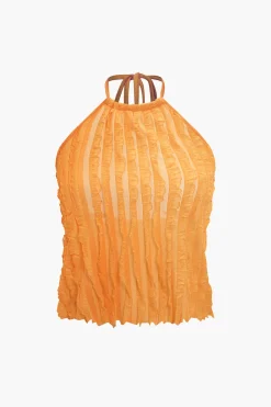 MICAS Pant Sets-Ruffled Textured Halter Crop Top And Wide-Leg Pants Set