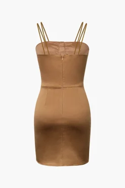MICAS Mini Dresses-Satin Bustier Tight Waist Mini Dress LIGHT BROWN