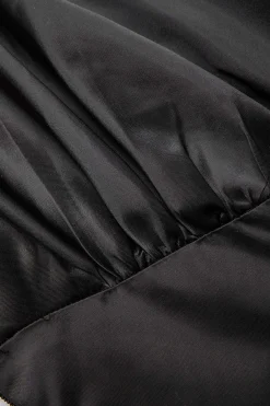 MICAS Mini Dresses-Satin Button Ruched Mini Dress BLACK