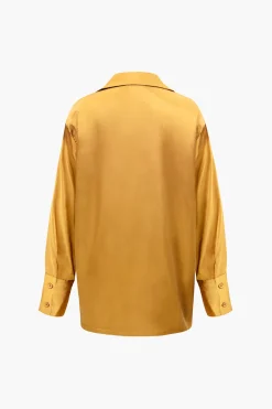 MICAS Pant Sets-Satin Button Up Long Sleeve Shirt And Pants Set