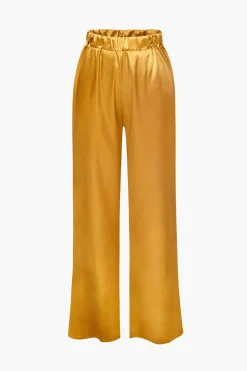 MICAS Pant Sets-Satin Button Up Long Sleeve Shirt And Pants Set