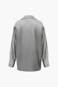 MICAS Pant Sets-Satin Button Up Long Sleeve Shirt And Pants Set