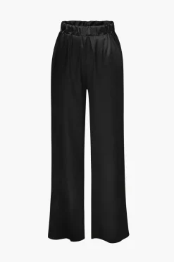 MICAS Pant Sets-Satin Button Up Long Sleeve Shirt And Pants Set