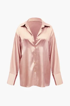 MICAS Pant Sets-Satin Button Up Long Sleeve Shirt And Pants Set