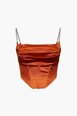 MICAS Corset & Bustier Tops-Satin Draped Corset Top ORANGE