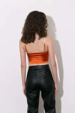 MICAS Corset & Bustier Tops-Satin Draped Corset Top ORANGE