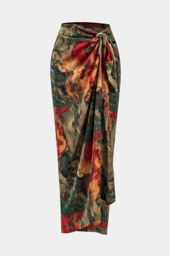 MICAS Skirts-Satin Floral Print Tie Front Skirt MULTICOLOR