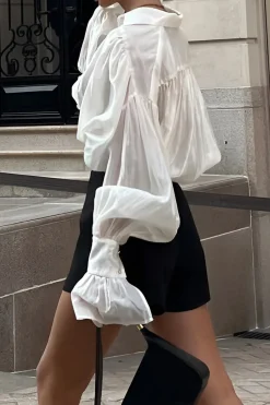 MICAS Long Sleeve Tops|Long Sleeves Tops-Satin Lantern Sleeve Long-Sleeve Shirt