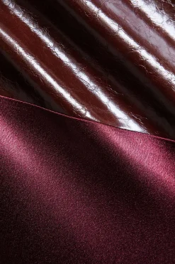 MICAS Skirts-Satin Patchwork Faux Leather Asymmetrical Skirt