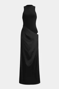 MICAS Maxi Dresses-Satin Patchwork Sleeveless Maxi Dress